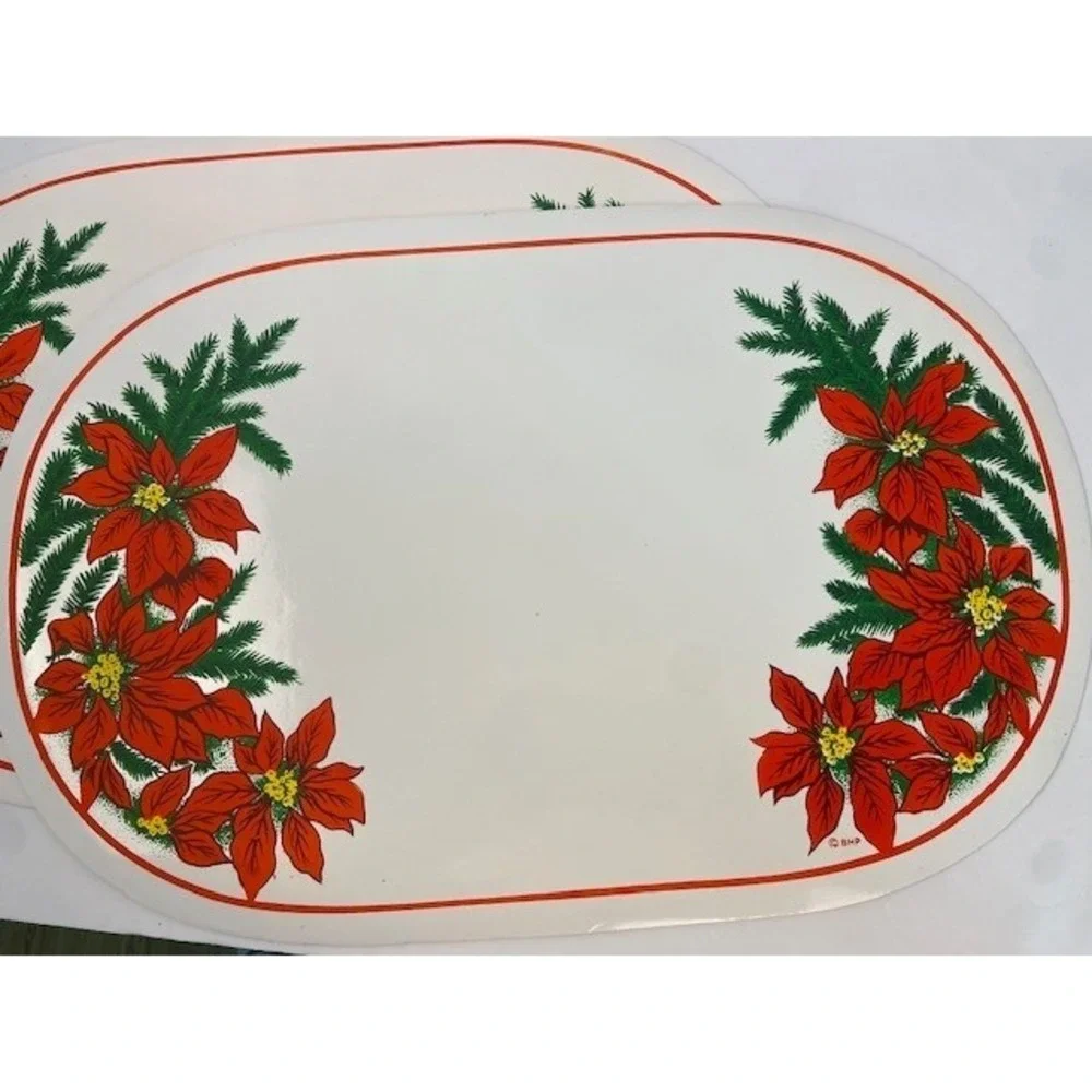 Vintage BHP Christmas Poinsettia Oval Placemats Set of 4 Holiday Table Decor